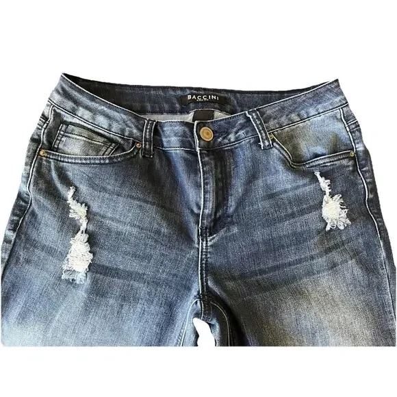 Baccini Women’s Jeans 8P Petite Distressed Embroidered Floral Boho Denim Cuffed - Picture 3 of 16